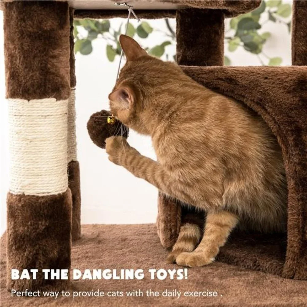 Cat Tree for Indoor Cats - Tall Multi-Level Cat Tower with Condo, Brown